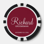 Bourgondië Modern Script Gepersonaliseerde Groomsm Poker Chips (Voorkant)