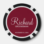 Bourgondië Modern Script Gepersonaliseerde Groomsm Poker Chips (Achterkant)