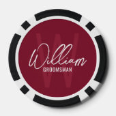 Bourgondië Modern Script Gepersonaliseerde Groomsm Poker Chips (Achterkant)