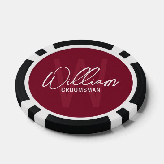 Bourgondië Modern Script Gepersonaliseerde Groomsm Poker Chips (Enkel)