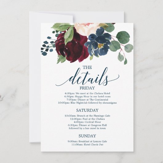 Bourgondië Navy Bachelorette Weekendschema Kaart (Achterkant)