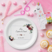 Bourgondië Navy Blauwe Bloemige Gestippelde Frame  Papieren Bordje (Feest)