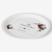 Bourgondië Navy Blauwe Bloemige Gestippelde Frame  Papieren Bordje (Gekanteld)