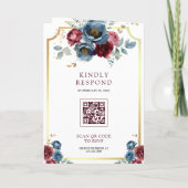 Bourgondië Navy Bloem Ampersand QR Code Trouwen (Achterkant)