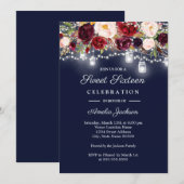 Bourgondië Navy Bloemen Lichten 16e Sweet Sixteen Kaart (Voorkant / Achterkant)