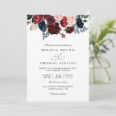 Bourgondie Navy Bloemrijke Rustieke Chic QR Code T Kaart (Staand voorkant)