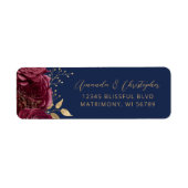 Bourgondie Navy Bloemrijke Script Retouradres Huwe Etiket (Voorkant)