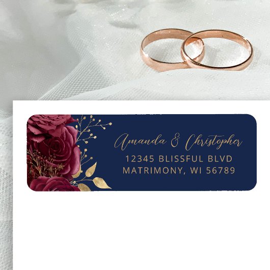 Bourgondie Navy Bloemrijke Script Retouradres Huwe Etiket