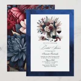 Bourgondië & Navy Bloemrijke Wijn Boho Bruidsfeest Kaart
