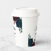 Bourgondië & Navy Blue Bloemen Rustieke Bruidsshow Papieren Bekers (Links)