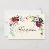 Bourgondië | Navy Blue Floral bruiloft receptie Ka Kaart (Voorkant)