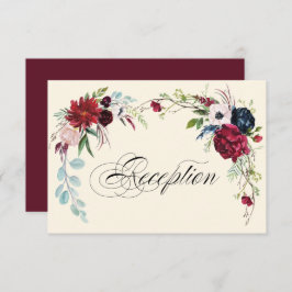 Bourgondië | Navy Blue Floral bruiloft receptie Ka Kaart