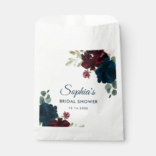 Bourgondië & Navy Blue Flowers Rustiek Vrijgezelle Bedankzakje