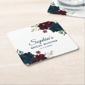 Bourgondië & Navy Blue Flowers Rustiek Vrijgezelle Kartonnen Onderzetters (Schuin)