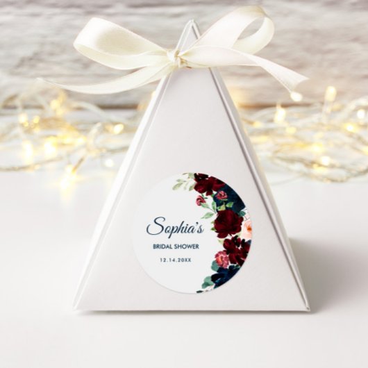 Bourgondië & Navy Blue Flowers Rustiek Vrijgezelle Ronde Sticker