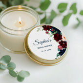 Bourgondië & Navy Blue Flowers Rustiek Vrijgezelle Ronde Sticker