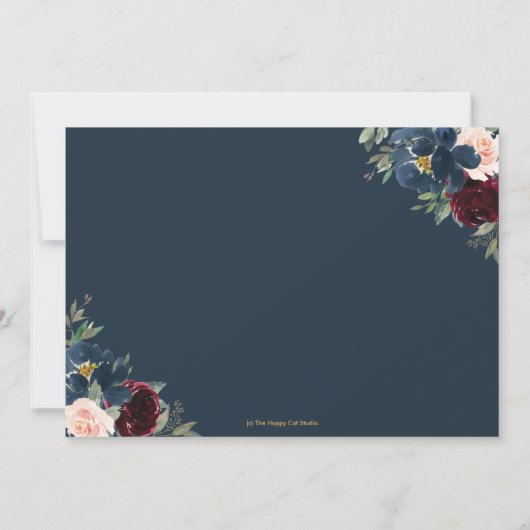 Bourgondië Navy Blush Bloem Foto Save the Date Kaart (Achterkant)