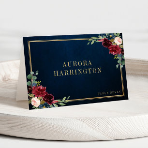 Bourgondië Navy Blush Bloemen Goud Trouwplaats Kaa Kaart
