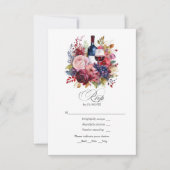 Bourgondië, Navy & Blush Bloemen Wijn-thema bruilo RSVP Kaartje (Voorkant)