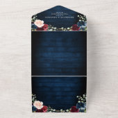 Bourgondië Navy Blush Geometrische QR Code Wedding All In One Uitnodiging (Buitenkant)
