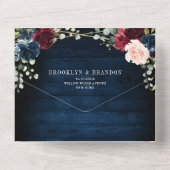 Bourgondië Navy Blush Geometrische QR Code Wedding All In One Uitnodiging (Achterkant)