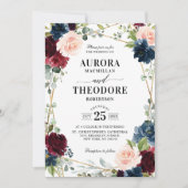 Bourgondië Navy Blush Goud Geometrische Details Hu Kaart (Voorkant)