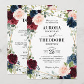 Bourgondië Navy Blush Goud Geometrische Details Hu Kaart (Voorkant / Achterkant)