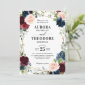 Bourgondië Navy Blush Goud Geometrische QR Code Hu Kaart (Staand voorkant)