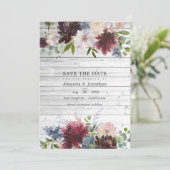 Bourgondië, Navy en Blush Bloem Huwelijksfoto Save The Date (Staand voorkant)