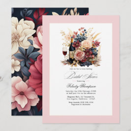 Bourgondië, Navy en Blush Bloemrijke Wijn Bruidsdo Kaart