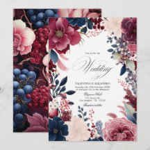 Bourgondië, Navy en Blush Boho Bloemrijke Wijn Bru