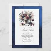 Bourgondië & Navy Floral Wine Boho Vrijgezellenfee Kaart (Voorkant)