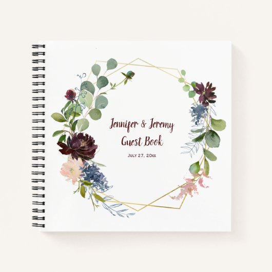 Bourgondië Navy Roze Gouden Geometrisch Gastboek Notitieboek (Voorkant)