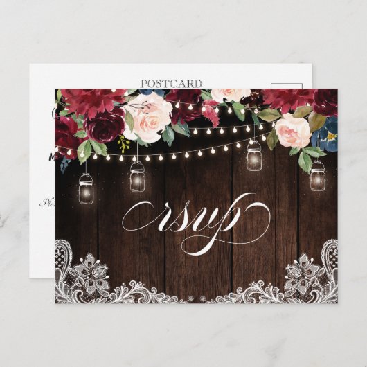 Bourgondië Navy String Licht metselaar pot RSVP Br Briefkaart (Voorkant / Achterkant)