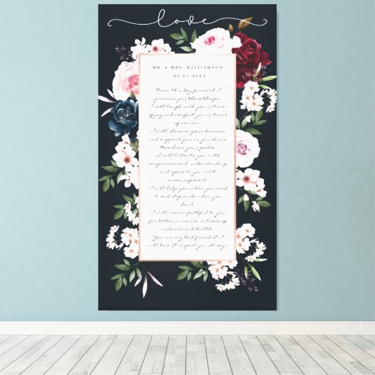 Bourgondië & Navy Waterverf Bloemen bruiloft gelof Canvas Afdruk (Insitu (Houten vloer))