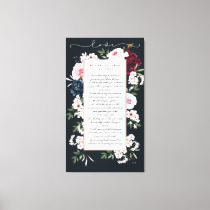 Bourgondië & Navy Waterverf Bloemen bruiloft gelof Canvas Afdruk