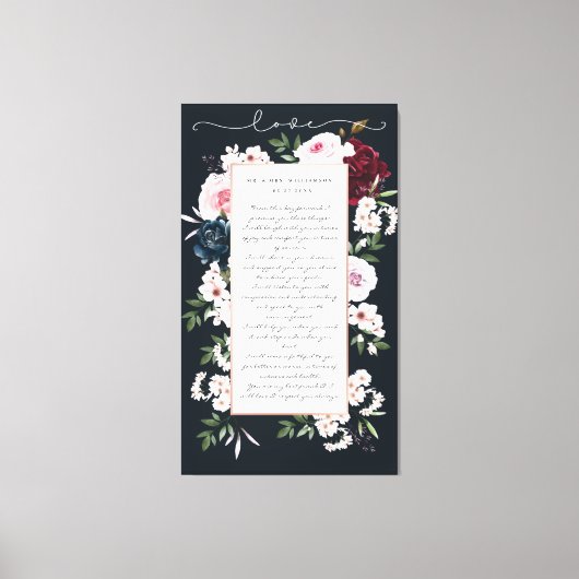 Bourgondië & Navy Waterverf Bloemen bruiloft gelof Canvas Afdruk (Voorkant)