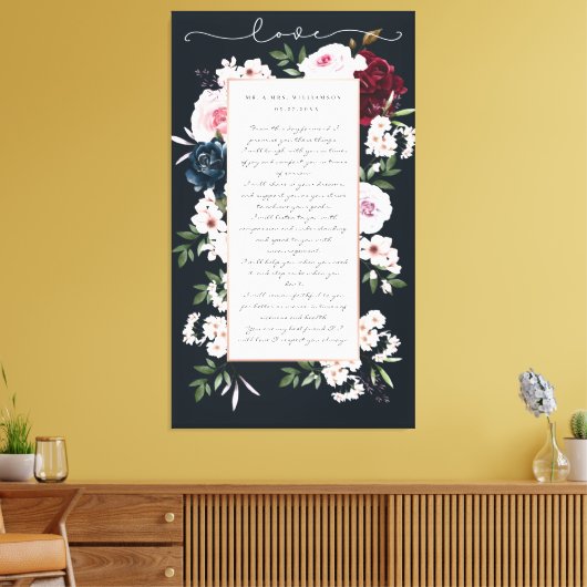 Bourgondië & Navy Waterverf Bloemen bruiloft gelof Canvas Afdruk (Insitu (Woonkamer))
