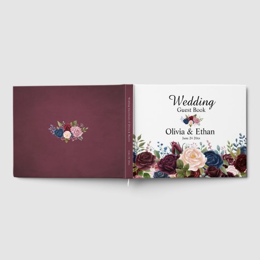 Bourgondië & Navy Waterverf Rozen Gastenboek (Volledig)