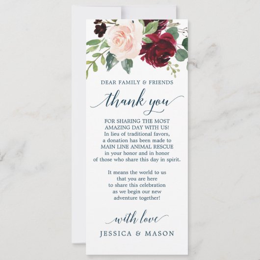 Bourgondië Navy Wedding Menu en dank u Kaart (Achterkant)