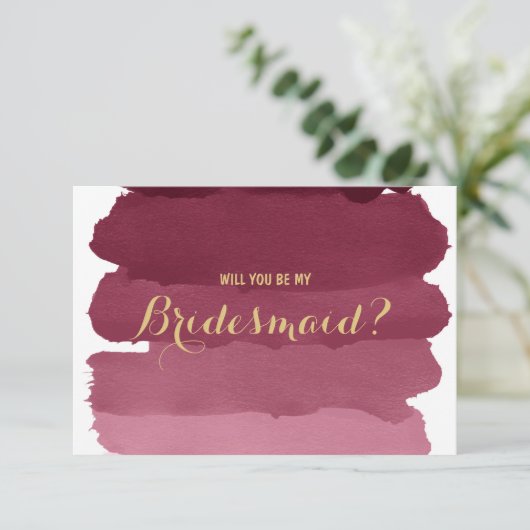 Bourgondië ombre waterverf zijn mijn bruidsmeisje kaart (Staand voorkant)