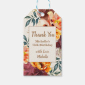 Bourgondië Oranje Bloemengoud Glitter 75e Verjaard Cadeaulabel (Voorkant)