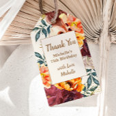 Bourgondië Oranje Bloemengoud Glitter 75e Verjaard Cadeaulabel