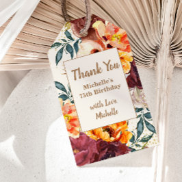 Bourgondië Oranje Bloemengoud Glitter 75e Verjaard Cadeaulabel