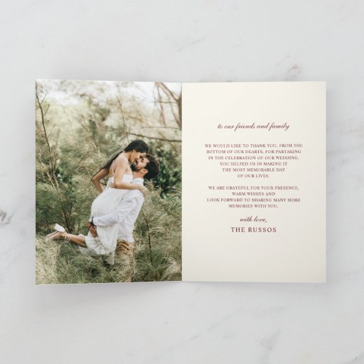 Bourgondië Oranje Bloemige Herfst Bruiloftsfoto Bedankkaart (Binnen)