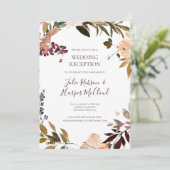 Bourgondië Oranje Bloemige Trouwreceptie Kaart (Staand voorkant)