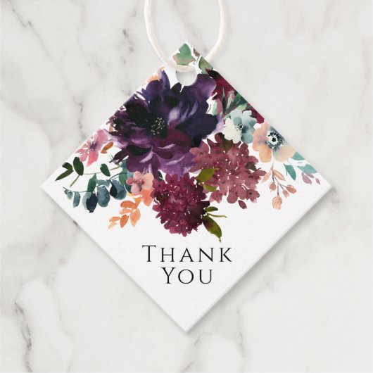 Bourgondië Paarse Blauwgroen bloemenbruiloft dank  Bedankjes Labels (Voorkant)