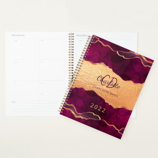 Bourgondië paarse gouden agaat marmer roos goud 20 planner (Display)
