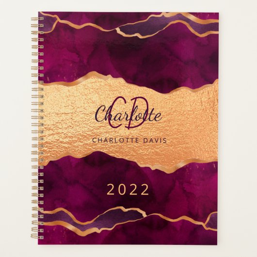 Bourgondië paarse gouden agaat marmer roos goud 20 planner (Voorkant)