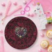 Bourgondië Paisley Steampunk Hart Trouwdag Papieren Bordje (Feest)